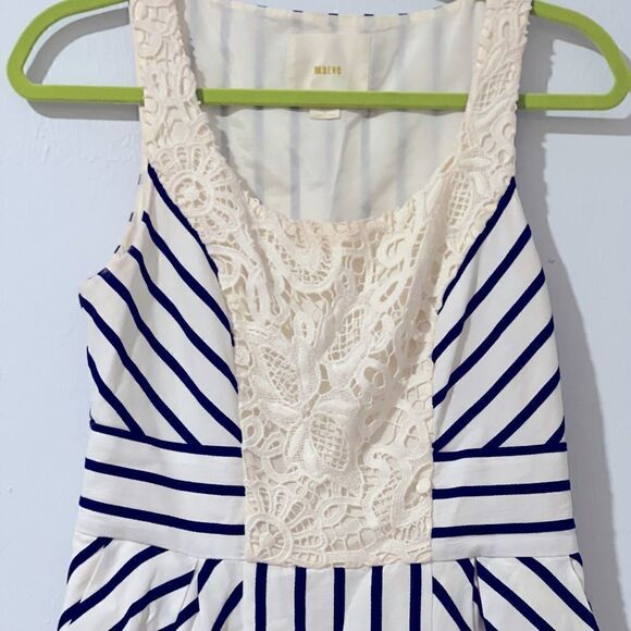 Maeve Anthropology Chessia dress blue stripe crochet front 4 Sleeveless - Picture 5 of 14